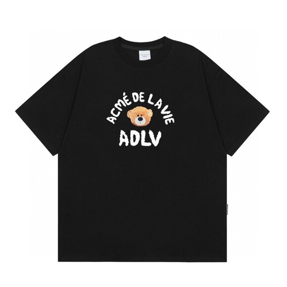 Acme De La Vie Black Short-Sleeved T-Shirt With Letter Bear Print - Picture 2 of 5
